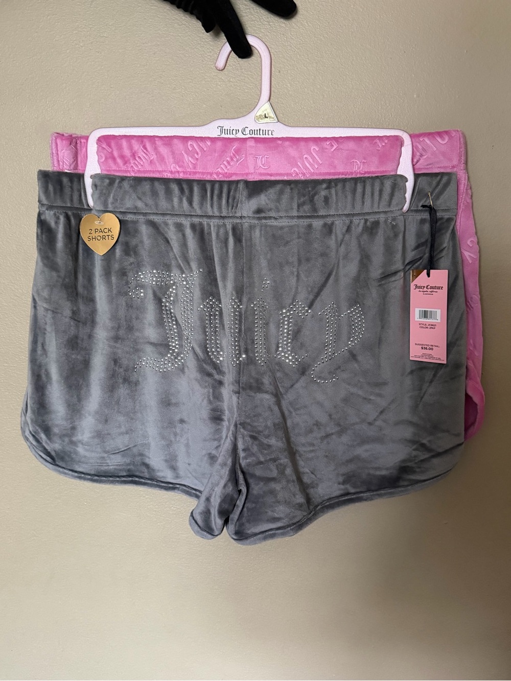 Juicy Couture Pink & Gray Velour Lounge Shorts 2-Pack